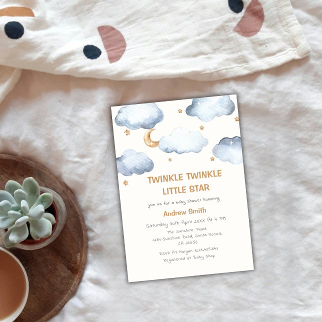 Invitation Belle Lune d'ivoire Stars Twinkle Twinkle Baby sho (Cute Ivory Moon Stars Twinkle Twinkle Baby Shower Invitation)