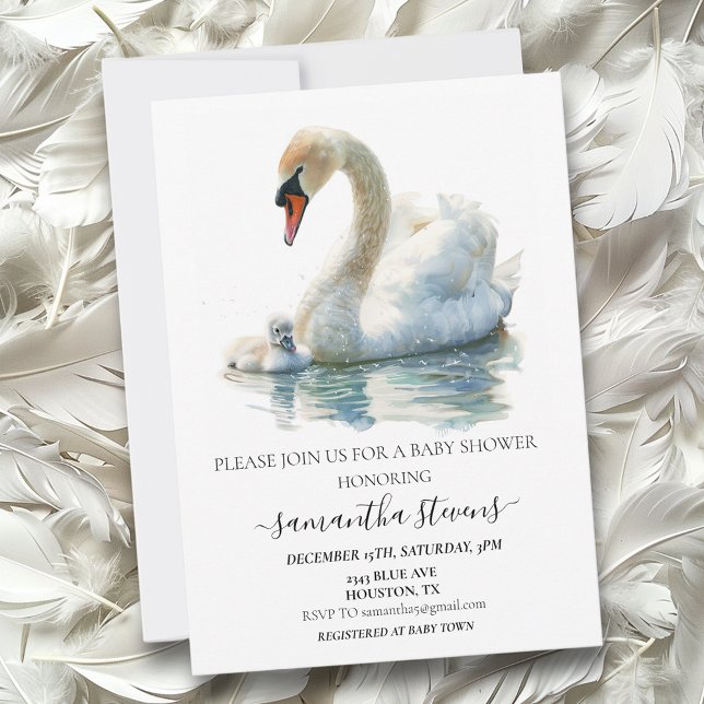 Invitation Belle Maman Bébé Cygne sous la Douche (Créateur téléchargé)