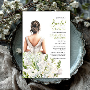 Invitation Belle mariée avec bouquet somptueux fleurs blanche