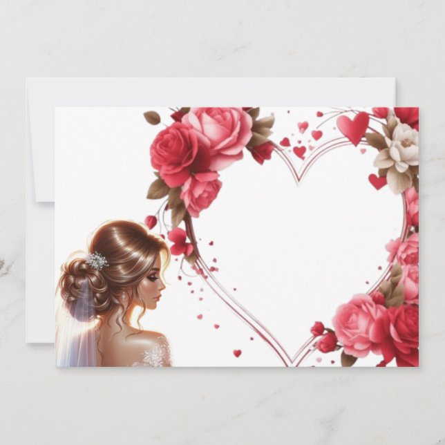Invitation Belle mariée avec cœur de roses roses (Devant)