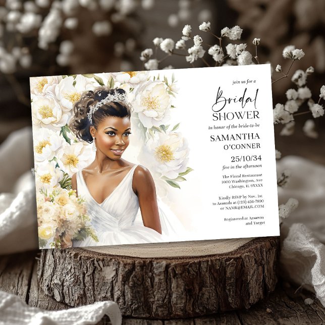 Invitation Belle mariée en peau noire avec mariage gown boho (Beautiful black skin bride with wedding gown boho invitation)