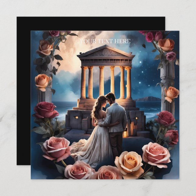 Invitation Belle mariée et marié debout au bord de la mer (Devant / Derrière)