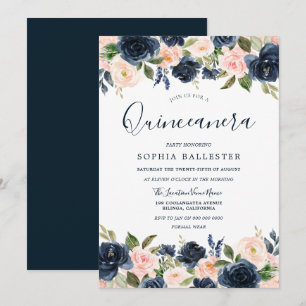 Invitation Belle Marine & Blush Floral Quinceanera Party