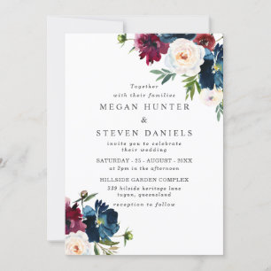 Invitation Belle Marine Burgundy Rouge Blush Floral Mariage