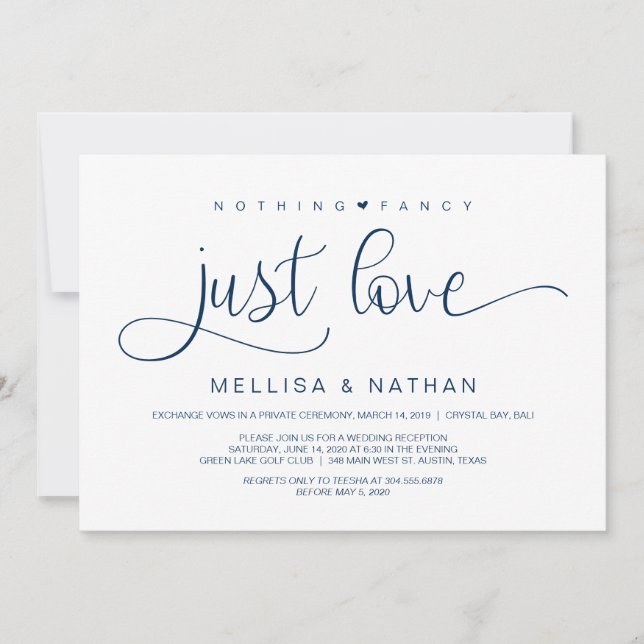 Invitation Belle Marine Rien De Fancy Juste Amour, Elopement (Devant)