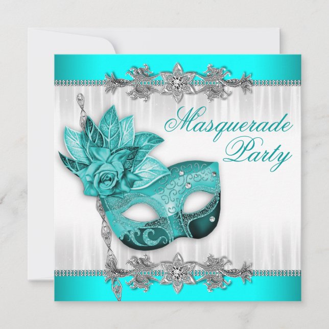 Invitation Belle mascarade bleu turquoise (Devant)