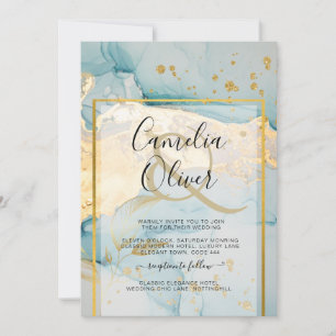 Invitation Belle Mer Verre Gold Mariage Inviter Turquoise