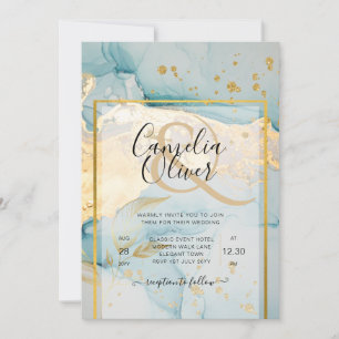 Invitation Belle Mer Verre Gold Mariage Inviter Turquoise