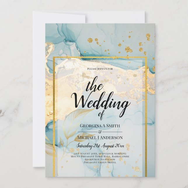 Invitation Belle Mer Verre Gold Mariage Inviter Turquoise (Devant)