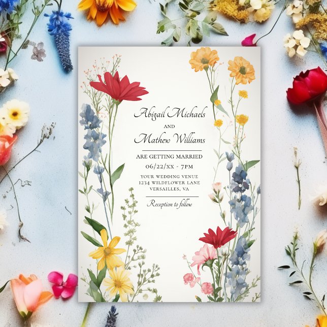 Invitation Belle nature Fleur sauvage Mariage Florale tendanc (Front - Beautiful Wildflowers Nature Trendy Floral Wedding Invitation)