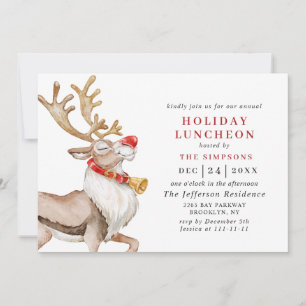 Invitation Belle Noël Cartoon Reindeer VACANCES DÉJEUNER