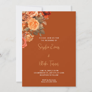 Invitation Belle Orange Floral Bouquet Mariage Brown