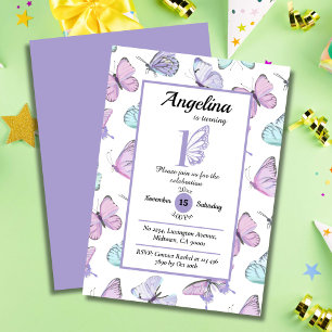 Invitation Belle papillon thème 1er anniversaire violet & bla