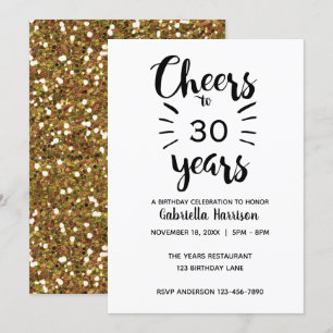 Invitation Belle Parties scintillant d'or encourage à 30 ans