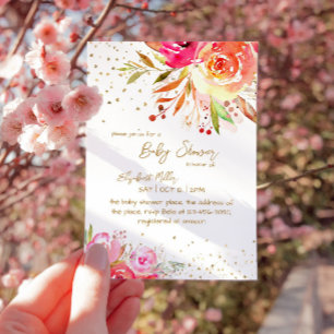 Invitation Belle Parties scintillant Florale Or Baby Girl Dou