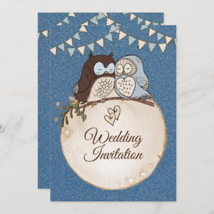 Invitation Belle Parties scintillant Mariage Blue Brown Owl