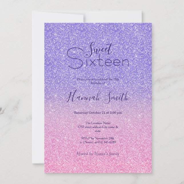 Invitation Belle Parties scintillant rose violet Ombre (Devant)