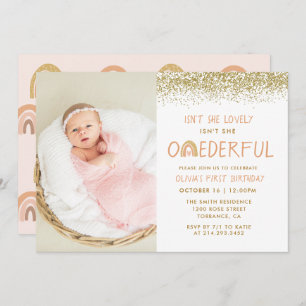 Invitation Belle Pastel Arc-en-ciel 1er Anniversaire Photo