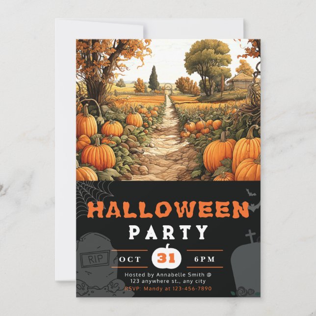 Invitation Belle Patch citrouille Automne Noir Halloween (Devant)