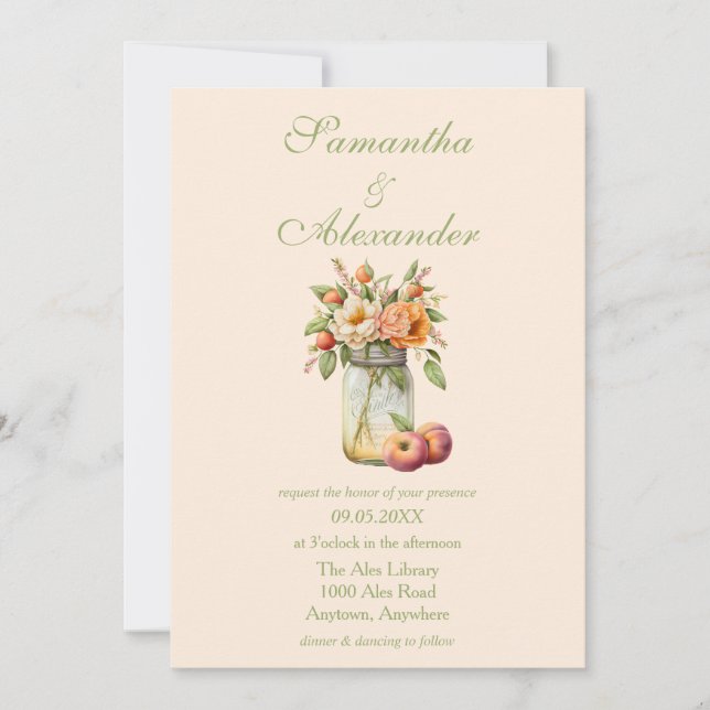 Invitation Belle Peach Theme Mason Jar Mariage (Devant)