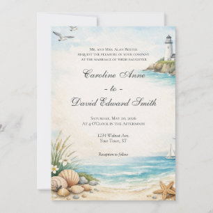 Invitation Belle peinture aquarelle de bord de mer côtier