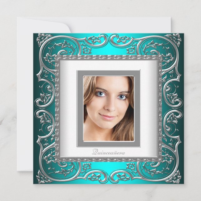 Invitation Belle photo bleu Turquoise Quinceanera (Devant)