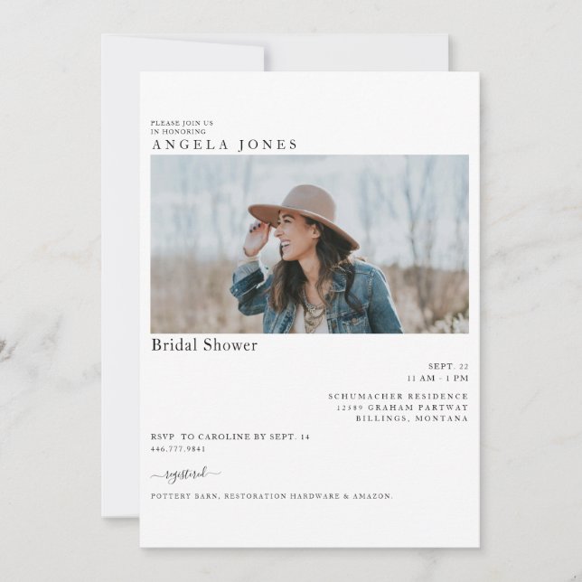 Invitation Belle photo de mariée moderne blanche Fête des mar (Devant)