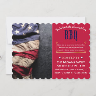 Invitation Belle photo personnalisée Rustic Memorial Day BBQ