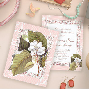 Invitation Belle Pink White Magnolia Dîner Formel