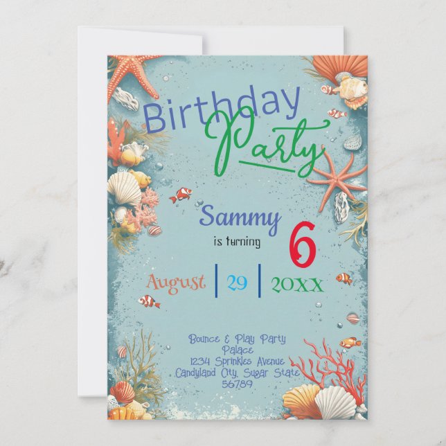 Invitation Belle plage, sous-marine, anniversaire de enfant d (Devant)