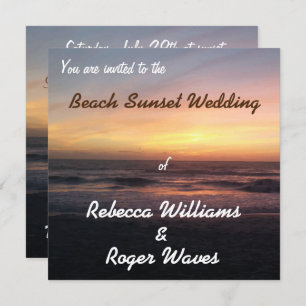 Invitation Belle plage Sunset Carré photo Mariage