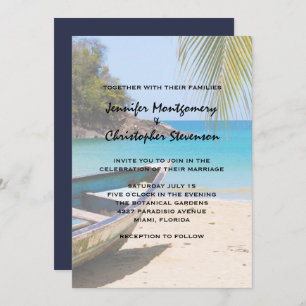 Invitation Belle plage tropicale avec un Mariage en bateau