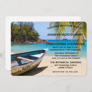 Invitation Belle plage tropicale avec un Mariage en bateau