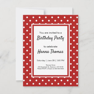 Invitation Belle Polka Blanc Rouge Point Anniversaire