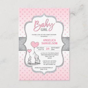 Invitation Belle Polka Dot rose Grey Elephant Baby shower FIL
