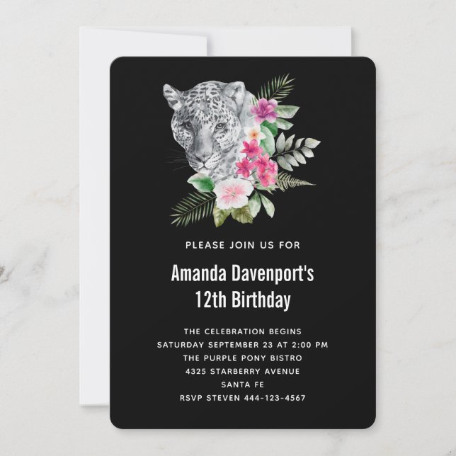 Invitation Belle portrait de léopard aquarelle d'anniversaire (Devant)