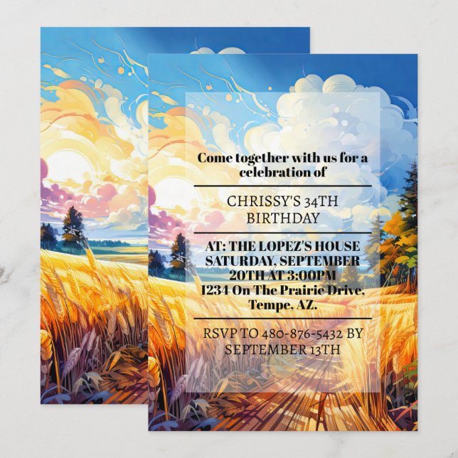 Invitation Belle Printemps Pays Prairie fête d'anniversaire (Devant / Derrière)