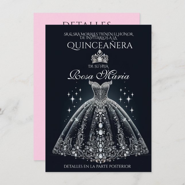 Invitation Belle Quince espagnole Quinceañera (Devant / Derrière)