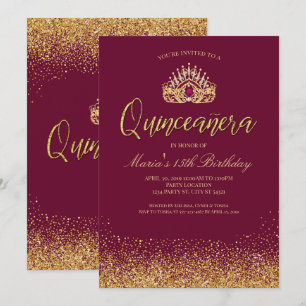 Invitation Belle Quinceañera de Bourgogne et d'or
