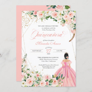 Invitation Belle Quinceanera florale rose et blanche