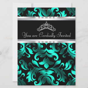 Invitation Belle Quinceanera noire et bleue Turquoise