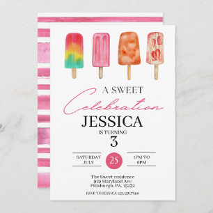 Invitation Belle Rainbow popsicle glaces fête d'anniversaire