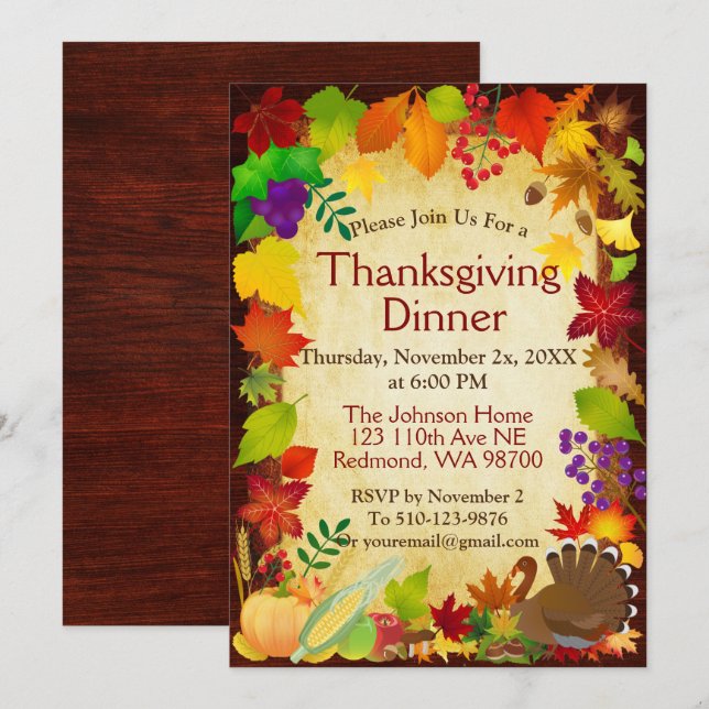 Invitation Belle récolte de Thanksgiving (Devant / Derrière)