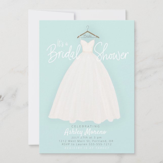 Invitation Belle robe Nuptiale/wedding shower bleu clair (Devant)