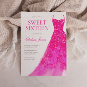 Invitation Belle robe rose Sweet sixteen 16 Partie