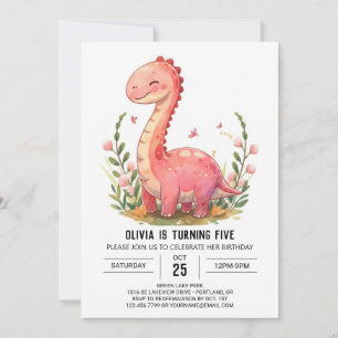 Invitation Belle Rose en ligne Dinosaure fille Anniversaire