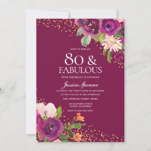 Invitation Belle rose Fleurs 80e anniversaire fête