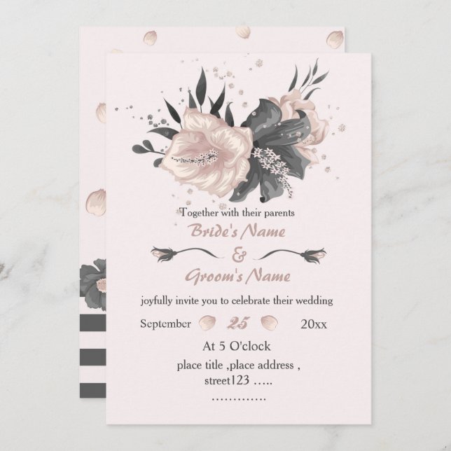 Invitation belle rose foncé rose foncé fleurs mariage (Devant / Derrière)