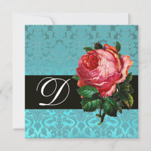 INVITATION BELLE ROSE PINK MONOGRAMME DAMAS BLEU NOIR
