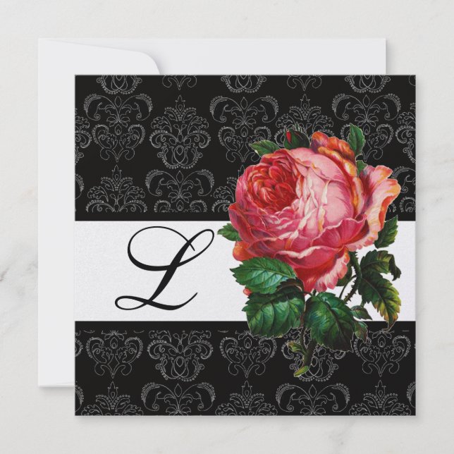 INVITATION BELLE ROSE PINK  NOIR BLANC  MONOGRAMME DAMAS (Devant)